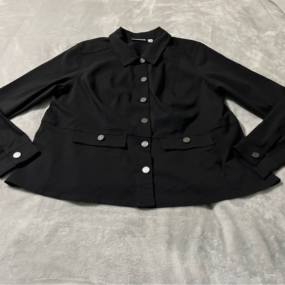 Susan Graver Women’s 1X Uptown Stretch Button Front Peplum Jacket Black - Picture 3 of 12
